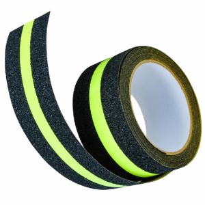 Black fluorescent anti-slip tape roll with lime stripe