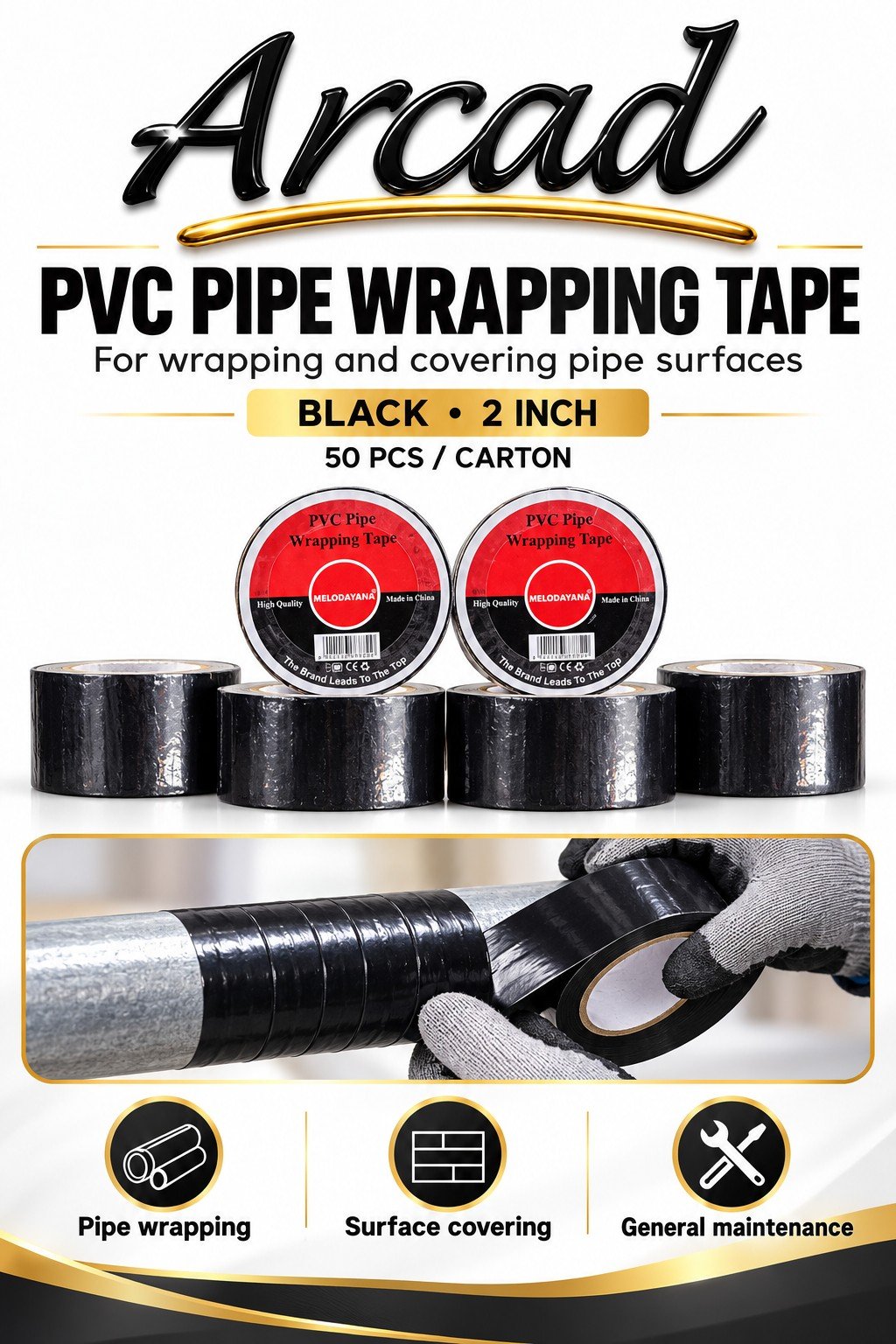 PVC Pipe Wrapping Tape – Black, 2 Inch